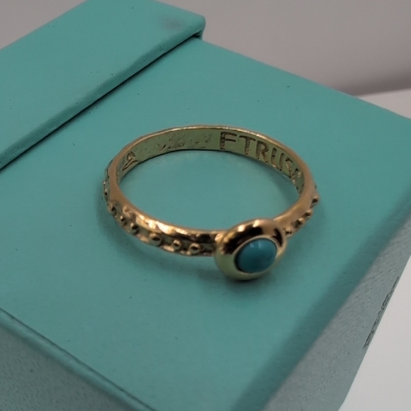 Etrusca Italian 925 Silver Gold Turquoise Cabochon Ring - Quiet Luxury 6.5 8.5 - Picture 3 of 7